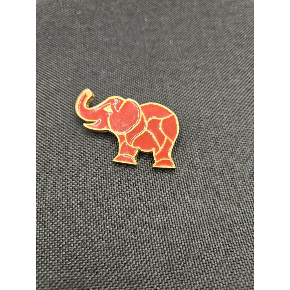 Vintage Red Enamel Elephant Brooch Pin Gold Tone Good Luck Animal Jewelry